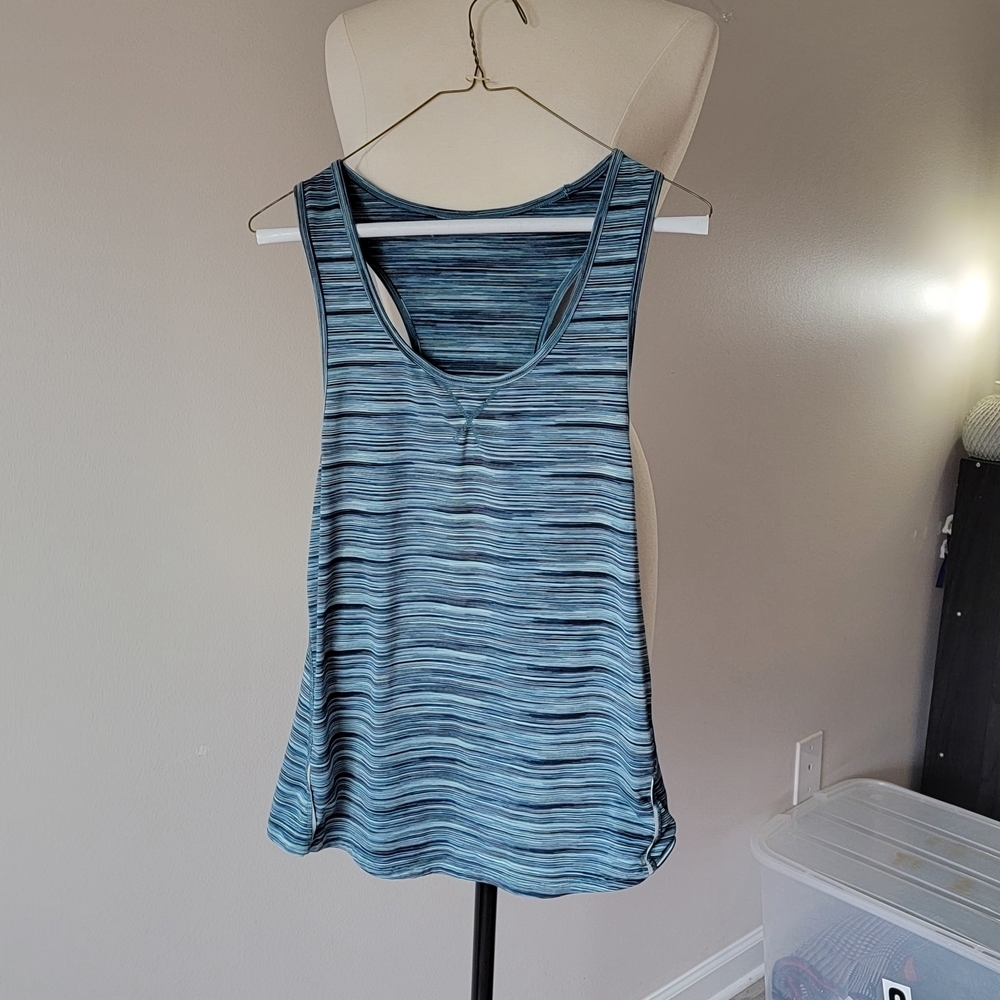 Tangerine Sport Tank Top M Size Stretch Blue Green Activewear Striped Racer